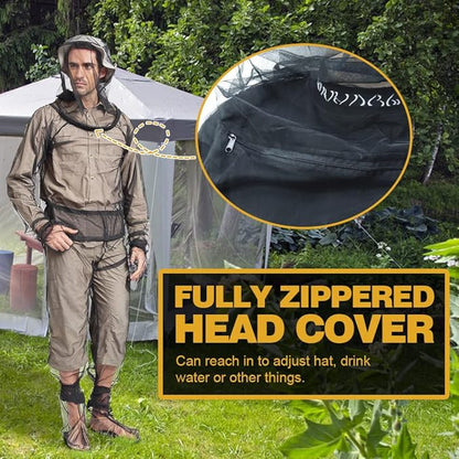HOMEYA Bug Jacket S/M, Anti Mosquito Netting Suit with Zipper on Hood Ultra-fine Mesh Pants Mitt Socks with Free Carry Pouch for Protecting Hunting Fishing Men Women