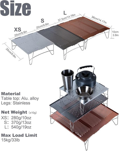 iClimb Mini Solo Folding Table Ultralight Compact for Backpacking Camping Hiking Beach Picnic (Silver - L)