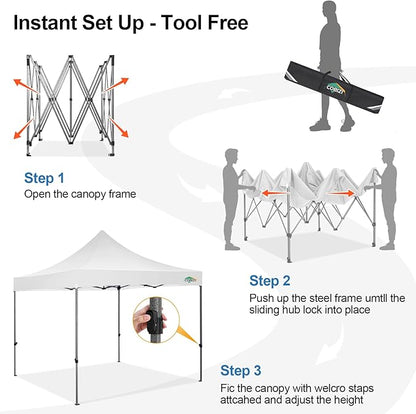 COBIZI 10x10 Pop Up Canopy Tent 10x10 Easy up Canopy, Heavy Duty Outdoor Canopy UPF 50+ All Weather Waterproof Instant Party Tents for Parties Gazebo with Handbag, White(Windproof Upgraded)