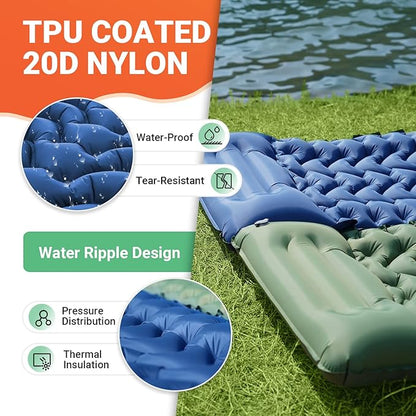 KingCamp Sleeping Pad for Camping, Inflatable Sleeping Pad Ultralight Connectable Camping Mattress with Pillow Built-in Foot Pump for Backpacking Hiking Tent Cot