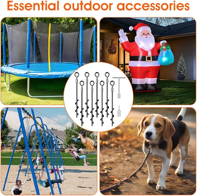 Ground Anchors, Trampoline Anchors Heavy Duty Screw in Ground Anchors 8Pack，Tent Stakes for Camping Tent, Trampoline, Canopies, Carports, Sheds, Swing Sets,14in Ground Anchors for High Winds, Black