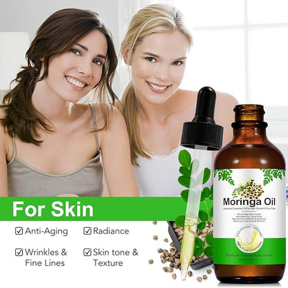 Premium Organic Moringa Oil Cold Pressed,Moringa Oil Unrefined for Hair & Skin Lightweight Face Oil, Natural Moisturizer in Glass Bottle 60ml