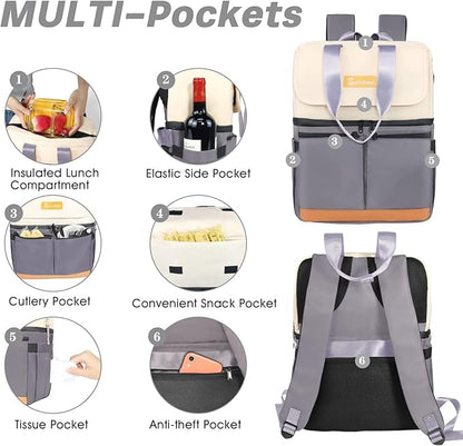 Backpack Cooler with Double Decker & 12 Ice Packs- Keeps 36 Cans Cold for Up to 24 Hours- Waterproof & Leak Proof Insulated Cooler Backpack- Stylish Cooler Bookbag for Women Travel Work Beach