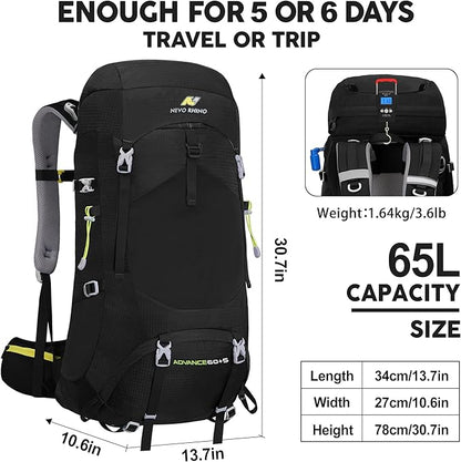 N NEVO RHINO Internal Frame Hiking Backpack 50/60/65/70/80L, Mountain Climbing Camping Backpack Daypack Waterproof Rain Cover