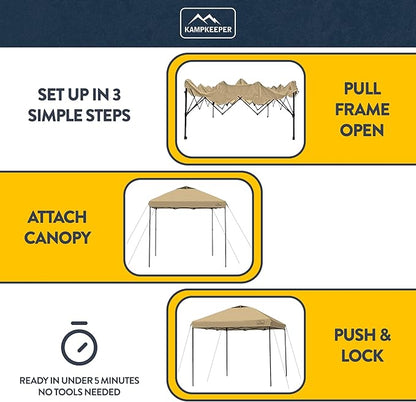 KAMPKEEPER 10x10 Pop Up Canopy Tent with 2 Sidewalls - Waterproof Outdoor Shelter for Sun Shade, Camping, Beach, Patio and Backyard Events, Khaki