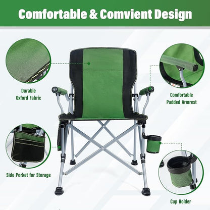 Camping Chair for Adults,Portable Folding Lawn Chair for Outside,Heavy Duty Camping Chair Support up to 330lbs,Collapsible Outdoor Beach Chair with Cup Holder(Green)