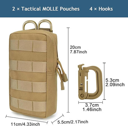 MUCHER 2 Pack Molle Pouches Tactical Pouches EDC Pouch Organizer Molle Bag Utility Pouch with 4 Carabiners for Outdoor Hiking Hunting Camping Training