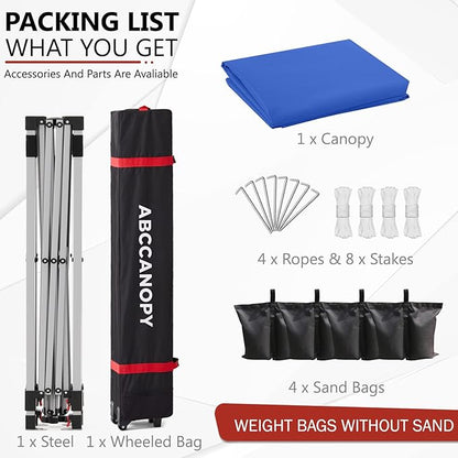 ABCCANOPY Outdoor Pop up Canopy Tent, 10x10 Instant Portable Canopy for Camping, Beach, Backyard (Royal Blue)