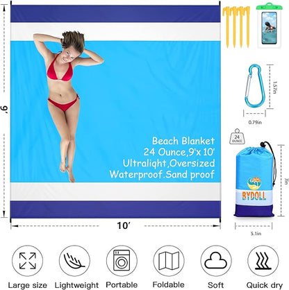 BYDOLL Beach Blanket 78''X81'' 4-7 Adults Oversized Lightweight Waterproof Sandproof Blanket for Beach Large Picnic Mat Travel Camping