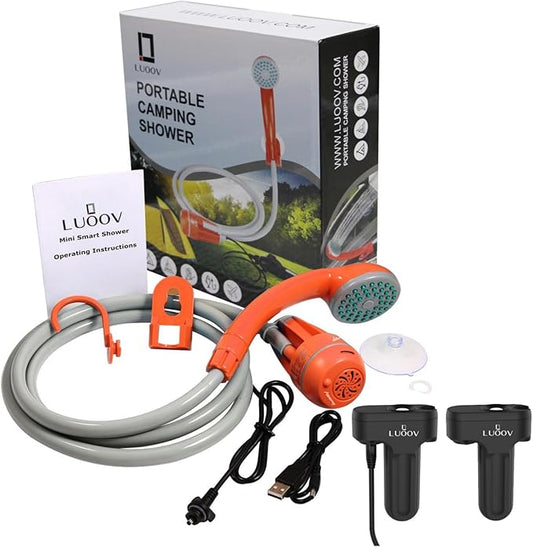 COSWE Portable Camping Shower, Outdoor Camp Pump with Rechargeable 4400mAH Battery and 130LM Led Lighting Device for Camping Hiking Outdoor Beach Garden