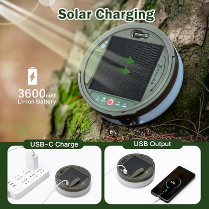 Solar Camping String Lights, 4 in 1 Camping String Lights Outdoor(39.4ft) with 8 Lighting Modes, Solar Powered and USB Rechargeable Light with Remote Control for Camping, Yard and Hiking