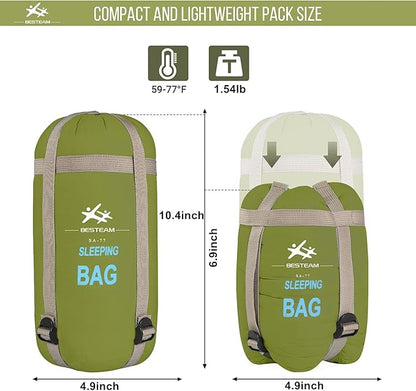 Warm Weather Sleeping Bag - Portable Waterproof Compact Lightweight, Packable for Kids, Teens Adults Camping Backpacking Hiking, Spring Summer Fall