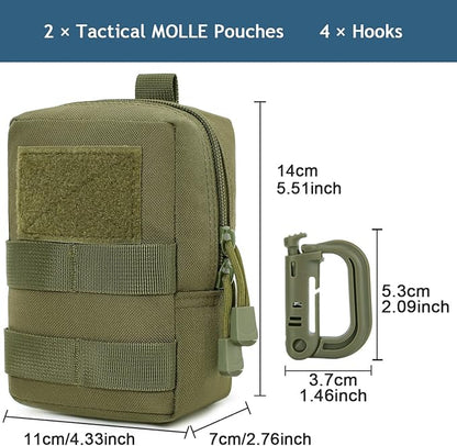 MUCHER 2 Pack Molle Pouches Tactical Pouches EDC Pouch Organizer Molle Bag Utility Pouch with 4 Carabiners for Outdoor Hiking Hunting Camping Training
