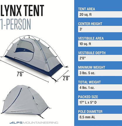 ALPS Mountaineering Lynx 1-Person Tent – Lightweight, Easy Setup, Waterproof, Freestanding Backpacking Tent with Durable Aluminum Poles and Ample Ventilation