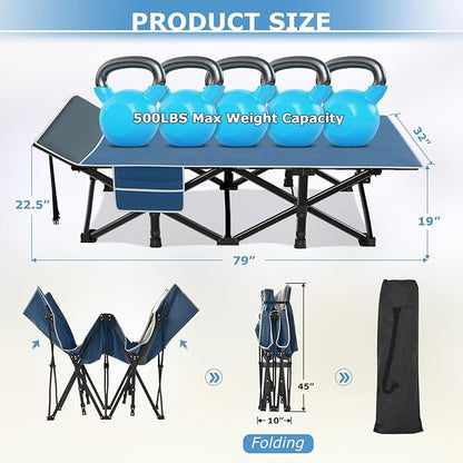 Suteck Camping Cot, 32In XXL Folding Camping Cot Heavy Duty Sleeping Bed for Adults 1200D Double Layer Oxford Cots for Camping W/Pilllow Mattress Carry Bag for Home Office Travel