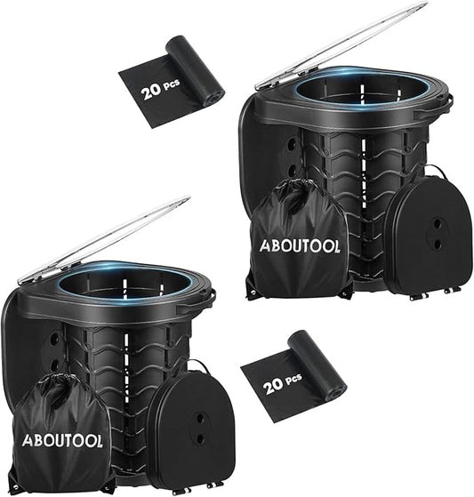 Portable Toilet for Adults, Adjustable Height Camping Toilet Portable, Outdoor Emergency Toilet for Car, Travel, Camping, and Hiking, Comfortable Portable Potty for Adults with 20 Toilet Bags