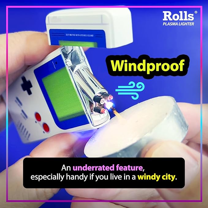 Rolls Electric Lighter - USB Rechargeable Cool Lighters - Retro Gamer Gifts for Men - Windproof Electronic Arc Lighter - Candle Lighter - Custom Unique Gadgets - by Rolls Plasma Lighter (Blue)