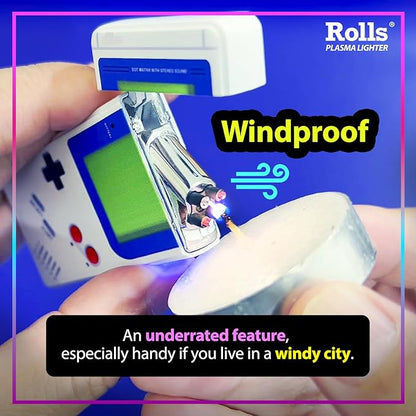 Rolls Electric Lighter - USB Rechargeable Cool Lighters - Retro Gamer Gifts for Men - Windproof Electronic Arc Lighter - Candle Lighter - Custom Unique Gadgets - by Rolls Plasma Lighter (Blue)