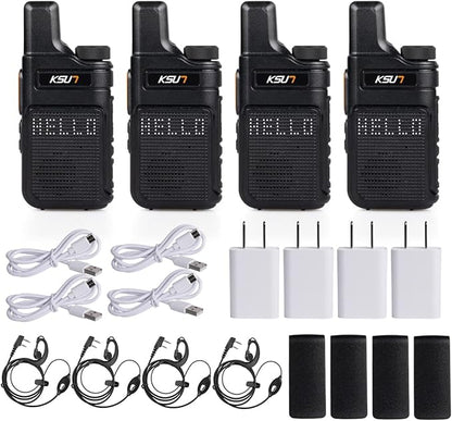 KSUN 4 Pack Walkie Talkies for Adults with Earpiece and Mic 22 FRS Channels Drop-Resistant, Dotted Matrix Display Long Range VOX 4000mAh Battery for Cruise Hiking Camping M6