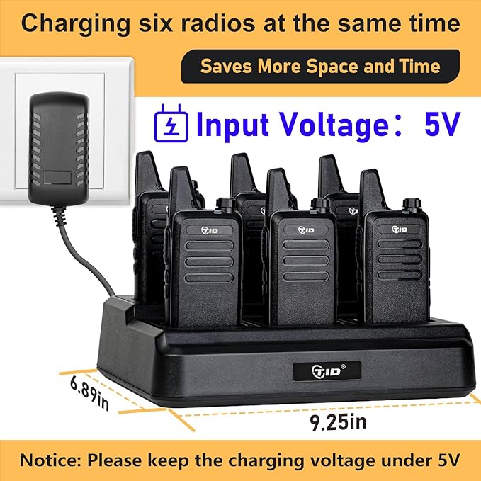 TIDRADIO TD-M8s Radios Walkie Talkies for Adults Long Range,Rechargeable Two Way Radio with Earpieces,6 Way Multi Gang Charger and Wireless Programmer,for School Church Restaurant Business (6 Pack)
