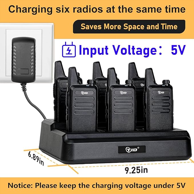 TIDRADIO TD-M8s Radios Walkie Talkies Rechargeable Two Way Radio (6 Pack) License-Free FRS Radio with 6 Way Multi Gang Charger USB Charger 2 Way Radio