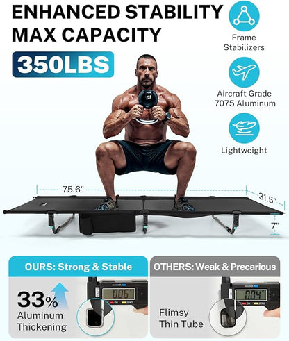 Gonex 31.5" Extra Wide Camping Cot with Breathable Mesh Fabric Supports 350lbs, Portable Ultralight Folding Cot Bed for Adults Travel, Beach, Home, Sleeping (Mesh)
