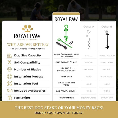 Dog Tie Out Stake - Heavy Duty Dog Stake for Large Dogs up to 125 lbs, Dog Stakes for Outside, Dog Anchor, and Dog Gadget | Use Any Dog Tie Out Cable or Dog Yard Leash (MG1-Grass Green)