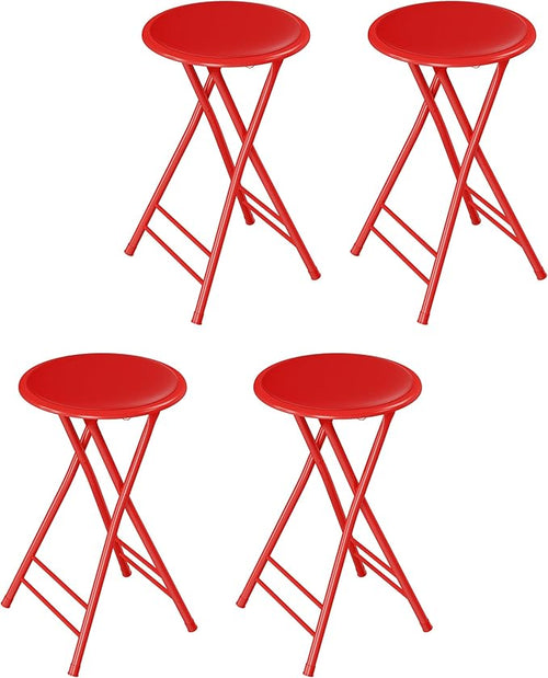 Lavish Home Folding Stool Set - Set of Four 24-Inch Padded Stools with 225lb Capacity for Kitchen, Dorm, or Rec Room - Portable Stools for Adults - Collapsible Sitting Stool Set for Seating (Red)