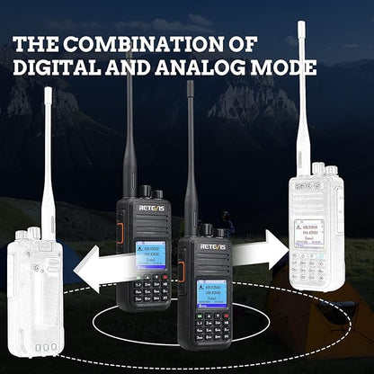 Retevis RT3S DMR Radio, Dual Band Radio, Digital 2 Way Radio, Dual Time Slot 2000mAh Dual Band Scanning SMS Emergency Alarm, Long Range Handheld Walkie Talkie for Camping Traveling(1 Pack)