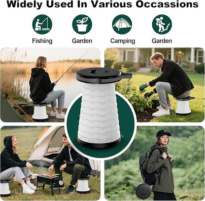 LED Light Up Camping Stool - 450lbs Weight Capacity & Adjustable Height (10 Levels), Compact Folding Chair Stool for Fishing, Hiking, Stadium, Outdoor Events