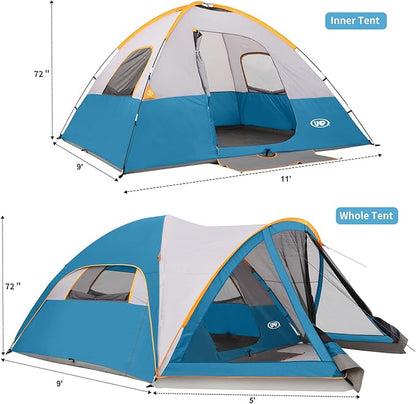 UNP Camping Tent with Screen Room, Portable 6 Person Camping Tent with Screen Porch, Family Dome Tent for Camping Outdoor - 14'x11'x72''(H)