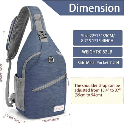 ZOMAKE Sling Bag for Women Men, Small Crossbody Sling Backpack, Mini Water Resistant Shoulder Daypack for Travel, Anti Thief Chest Bag for Hiking, Sports, Navy Blue(Stripe)