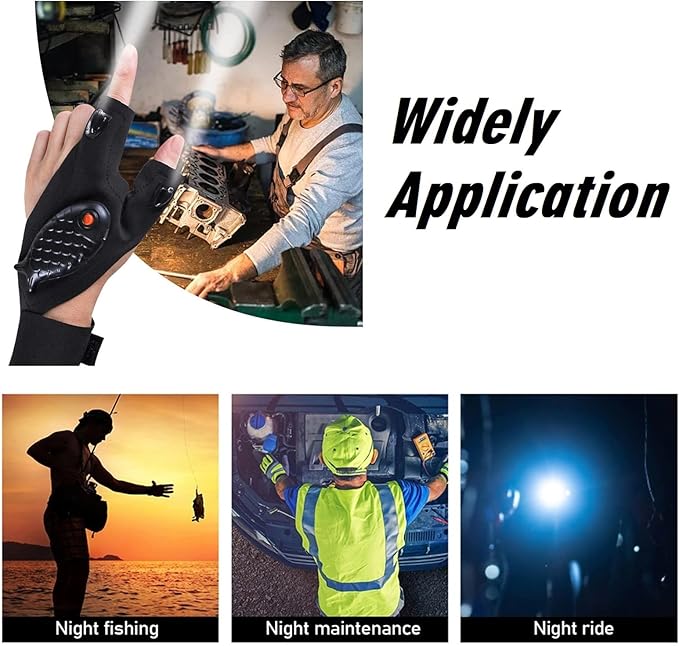 RF REENFAYA Rechargeable LED Flashlight Gloves,Stocking Suffering Gifts for Men Cool Gadgets Tools Flashlight Cycling Great for Night Workers Repairing,Working, Fishing, Camping, Hiking-1 Pair