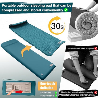 Self Inflating Sleeping Pad with Electric Pump, 3.14" Ultra-Thick Memory Foam Camping Mattress Pad with Pillow Fast Inflating in 30s,9.5 R-Value Insulated Camping Pad for Camping Car Travel, Blue