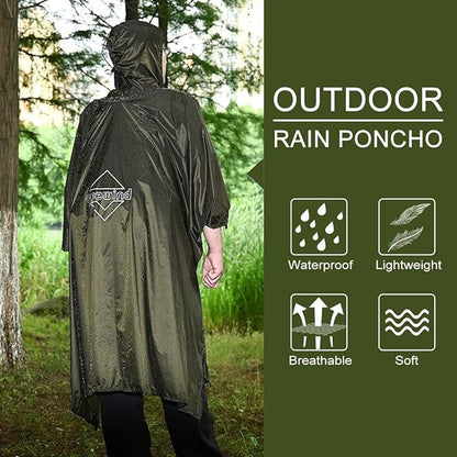 onewind Hooded Rain Poncho, Silnylon Camping Rain Coat Versatile Survival Shelter Lightweight Poncho for Hiking, Backpacking