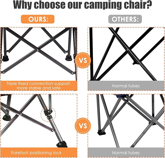 LEADALLWAY Folding Camping Chair Oversized Collapsible Camp Chair with Cup Holder and Removable Storage Bag, Heavy Duty Support 350 LBS, Portable Lawn Chair for Outdoor Camp, Picnic, Travel, Fishing