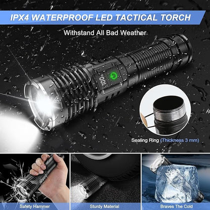 High Lumens LED Flashlights Rechargeable, Super Bright Flashlight, Powerful Tactical Flashlights, Waterproof Handheld Flash Light with 5 Modes, Zoomable, Power Display for Camping Emergencies