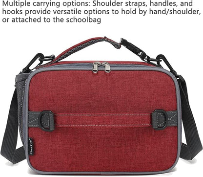 FlowFly Kids Lunch Bag, Durable Insulated School Lunch Box with Shoulder Strap and Bottle Holder, Water-resistant Thermal Small Lunch Cooler Tote for Teen Boys & Girls,Red