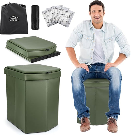 Portable Toilet for Adults, XL Portable Toilet for Camping, 16.5'' Camping Toilet with Lid, Camp Toilet with Handbag, Travel Potty for Camping, Hiking, RoadTrip, Car, Tent (green)