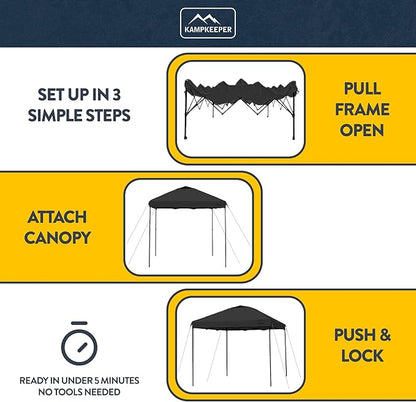 KAMPKEEPER 10x10 Pop Up Canopy Tent with 2 Sidewalls - Waterproof Outdoor Shelter for Sun Shade, Camping, Beach, Patio and Backyard Events, Black