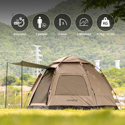Instant Camping Tent for 4 Person,2 Mesh Windows & 2 Doors,Hexagonal Design,Easy Set Up pop up Tent with Vestibule & Rainfly, Ideal for Family Camp, Outdoor Activity