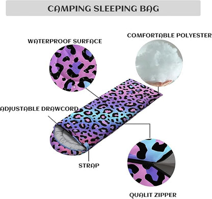Sleeping Bags for Adults and Kids，3D Printing Camping Sleeping Bag for Girls Boys Lightweight Waterproof Cold/Warm 3-Season，Outdoor Travel with Compression Bags