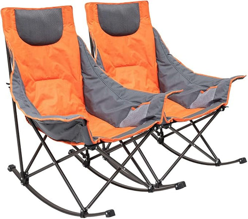 SUNNYFEEL Rocking Camping Chair, Luxury Padded Recliner, Oversized Folding Lawn Chair with Pocket, Heavy Duty for Outdoor/Picnic/Lounge/Patio, Portable Camp Rocker Chairs with Carry Bag