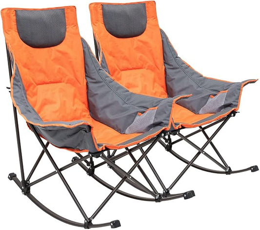 SUNNYFEEL Rocking Camping Chair, Luxury Padded Recliner, Oversized Folding Lawn Chair with Pocket, Heavy Duty for Outdoor/Picnic/Lounge/Patio, Portable Camp Rocker Chairs with Carry Bag