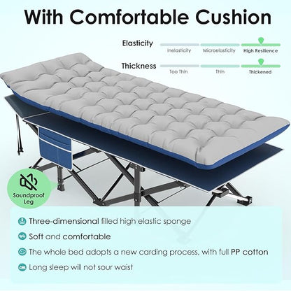 Suteck Camping Cot, 32In XXL Folding Camping Cot Heavy Duty Sleeping Bed for Adults 1200D Double Layer Oxford Cots for Camping W/Pilllow Mattress Carry Bag for Home Office Nap Beach Travel, 500LBS