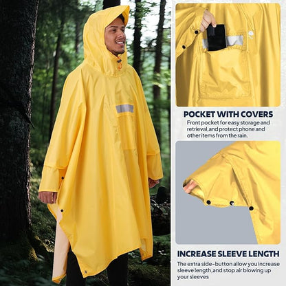 ANYOO Hooded Rain Poncho for Adults Waterproof Lightweight Rain Coat for Men Women Reusable Rain Jacket for Emergency Outdoor