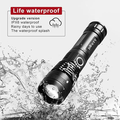 DPZTT Rechargeable Tactical Flashlights High Lumens High Powered Best Flash Light Super Bright 12 Hours Long Life LED Flashlight with 5 Modes for Home Outdoor