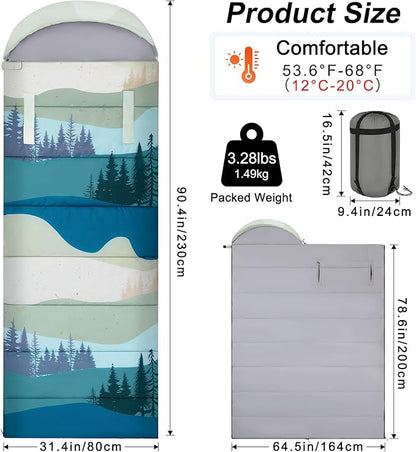 Basumee Sleeping Bags for Adults 3 Season Warm Cool Weather Wearable Camping Sleeping Bag with Compression Bag Portable Backpacking Hiking Camping Essential for Women Men Kids Teens
