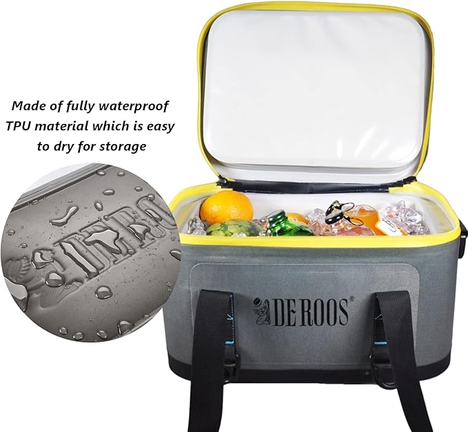 DEROOS Soft Cooler Bag Lightweight Leak Proof Portable Cooler, 35Cans Insulated Waterproof Backpack Deep Freeze 72-Hour Cooler Bag for Hiking Camping Picnic Fishing Beer for Men Women, Grey