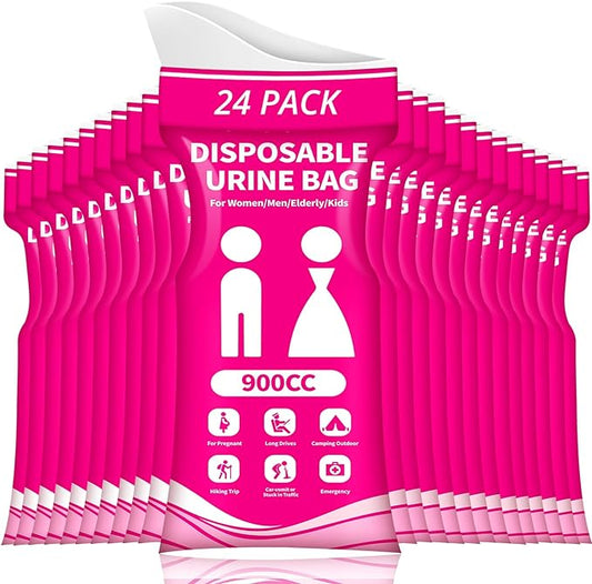 Disposable Urine Bag for Travel - 900ML Portable Pee Bags for Women Men 12 PCS/24PCS Emergency Vomit Bags Unisex Urinal Toilet Bag for Car Camping, Road Trip,Traffic Jams, Pregnant, Kids, Patient